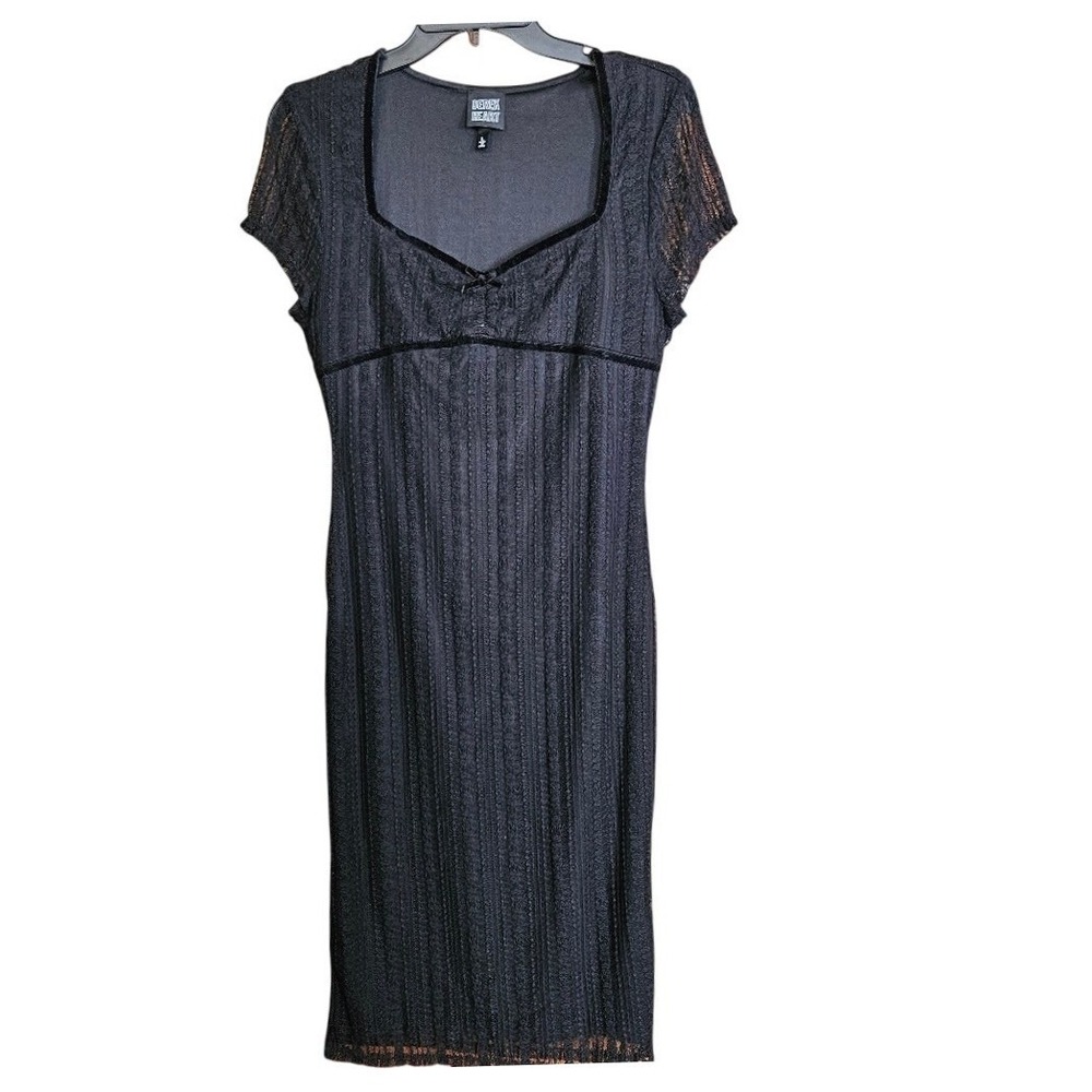 NWT Derek Heart Black Lace Midi Dress Junior Large Sweetheart Neck Coquette